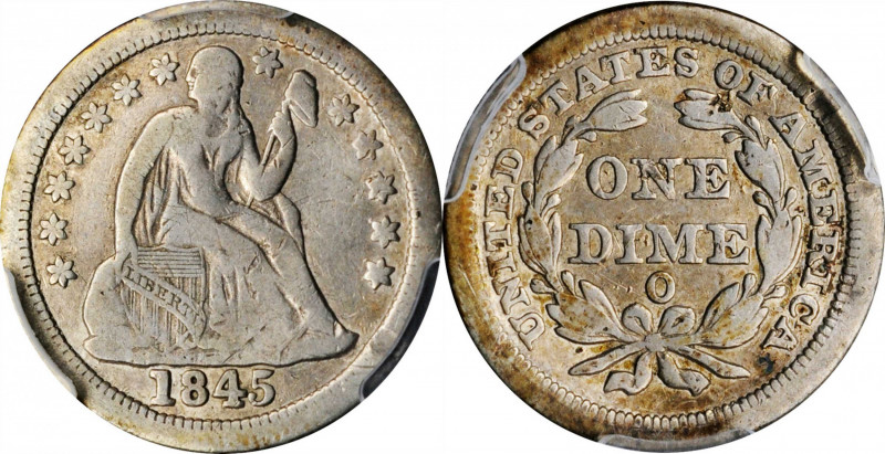 Liberty Seated Dime

1845-O Liberty Seated Dime. Fortin-101. Rarity-4. Large T...