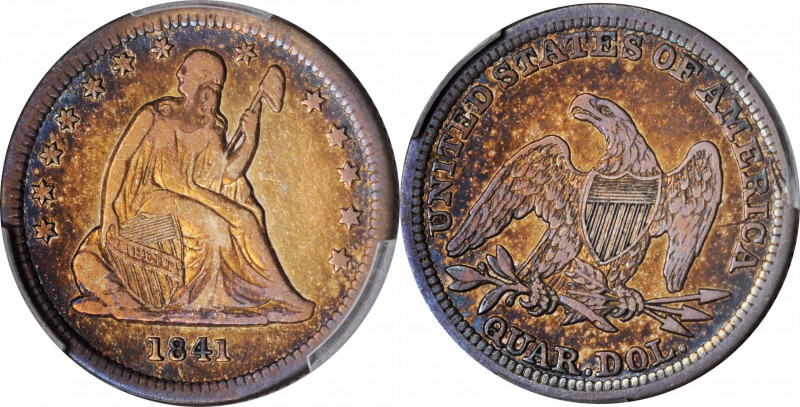 Liberty Seated Quarter

1841 Liberty Seated Quarter. Briggs 1-A. Doubled Die R...