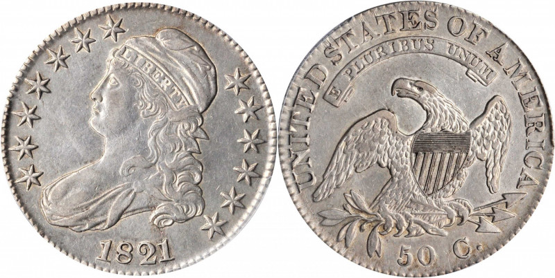 Capped Bust Half Dollar

1821 Capped Bust Half Dollar. O-105. Rarity-2. EF Det...