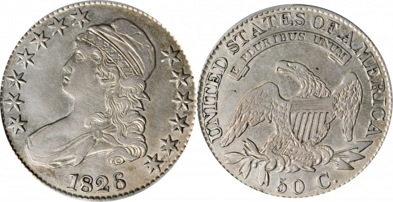 Capped Bust Half Dollar

1826 Capped Bust Half Dollar. O-106. Rarity-3. EF-40 ...