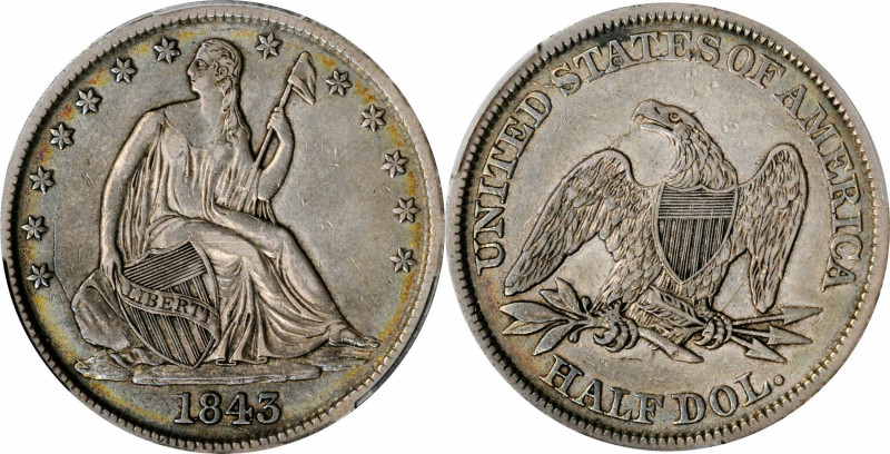 Liberty Seated Half Dollar

1843 Liberty Seated Half Dollar. WB-18. Rarity-3. ...