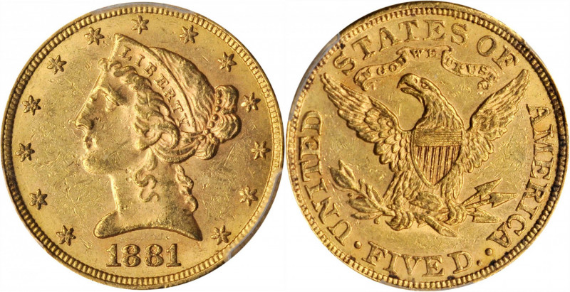 Liberty Head Half Eagle

1881 Liberty Head Half Eagle. FS-303. Repunched Date....