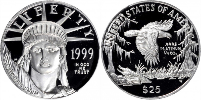 Quarter-Ounce Platinum Eagle

1999-W Quarter-Ounce Platinum Eagle. Proof-69 De...