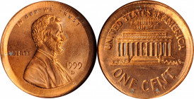 Mint Errors

1999-D Lincoln Cent--Broadstruck, Double Struck--MS-65 RD (ANACS). OH.

Estimate: 25