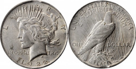 Mint Errors

1922 Peace Silver Dollar--Minor Clipped Planchet--AU-55 (PCGS).

PCGS# E7357. NGC ID: 257C.

Estimate: 250