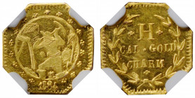 Western Gold Tokens

"1884" California Gold Charm. Octagonal. Miner with Pick / H. MS-66 DPL (NGC).

11.2 mm.

Estimate: 500