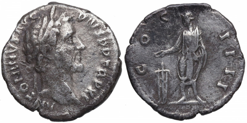 148-149 d.C. Antonino Pío. Roma. Denario. Busto laureado de Antonino Pío a derec...