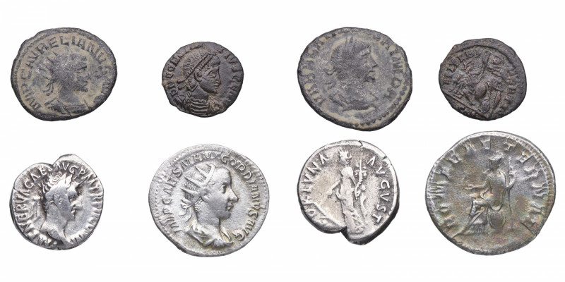 s. II-IV dC. Lote de 4 monedas romanas: Denario (1), Antoniniano (1), bronces (2...