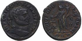 284-305 d.C. Diocleciano. Antioquía. Follis. RIC VI. IMP DIOCLETIANVS P F AVG, laureado cabeza derecha / GENIO POPVLI ROMANI, Genio de pie mirando, ca...