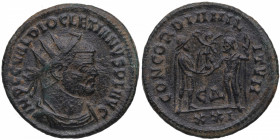 284-305 d.C. Diocleciano. Antioquía. antoniniano. RIC V 325..  IMP CC VAL DIOCLETIANVS PF AVG, busto irradiado, drapeado y acorazado de Diocleciano de...