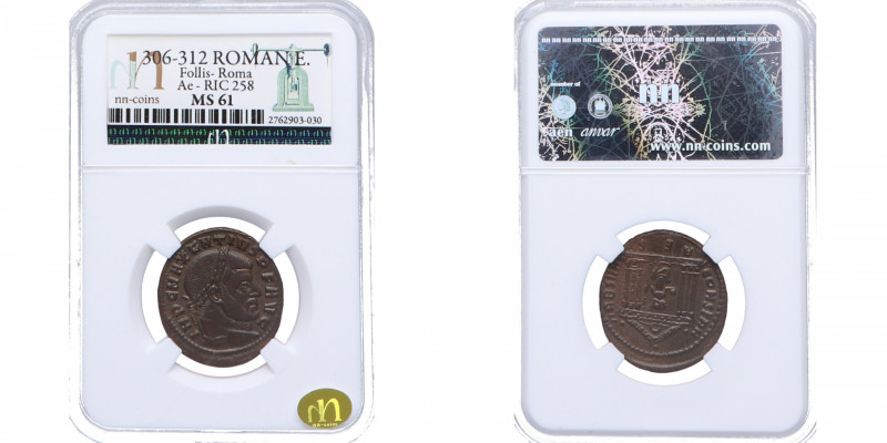 306-312. Majencio. Roma. Follis. Ae. Encapsulada NN COINS MS 61. Escasa así. SC-...
