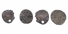 1134-1204. Alfonso VIII y Sancho IV de Navarra. Lote de dos monedas: dinero. Ve. Agujero en el dinero navarro. MBC y BC+. Est.30.