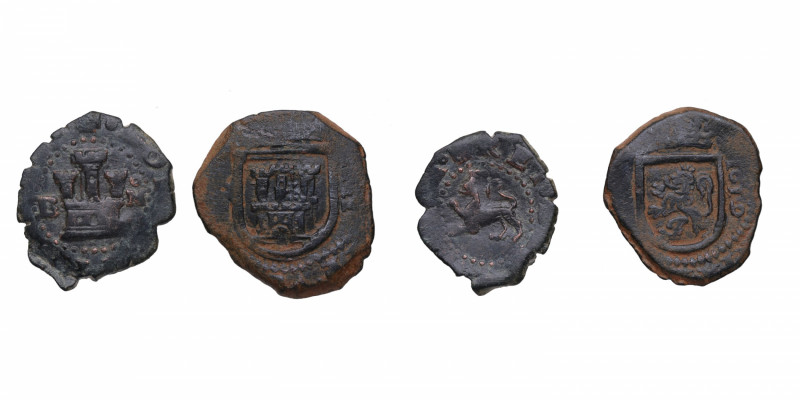 1619 e ilegible. Felipe III (1598-1621). Lote de dos monedas: 2 y 4 maravedís. C...