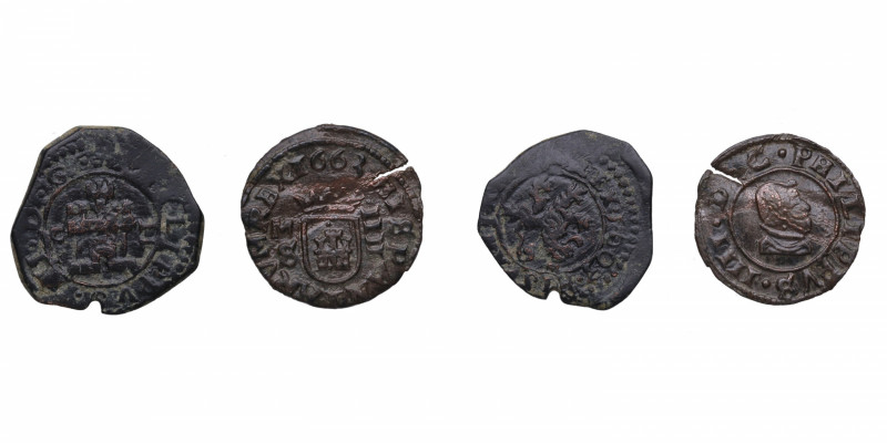 1663. Felipe IV (1621-1665). Lote de dos monedas: 4 maravedís Felipe III y IV. V...