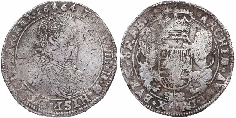 1664. Felipe IV (1621-1665). Amberes. 1/2 Ducaton . Ag. 16,18 g. ESCASA. MBC. Es...