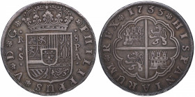 1735. Felipe V (1700-1746). Sevilla. 8 reales. PA. A&C 1628. Ag. Bella. ESCASA. Preciosa pátina. EBC. Est.1500.