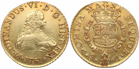 1751. Fernando VI (1746-1759). Santiago. 8 Escudos. J. A&C. Au. 27,07 g. EBC+. Est.3500.