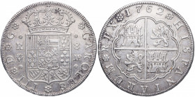 1762. Carlos III (1759-1788). Madrid. 8 Reales. JP. A&C 1061. Ag. 27,06 g. EBC+/EBC. Est.600.