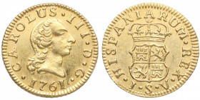 1761. Carlos III (1759-1788). Sevilla. 1/2 Escudo. SV. A&C. Au. 1,77 g. SC-. Est.300.