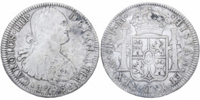 1793. Carlos IV (1788-1808). México. 8 Reales. FM. A&C 955. Ag. 25,03 g. Corrosión marina. MBC. Est.70.