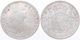 1796. Carlos IV (1788-1808). México. 8 Reales. FM. A&C 959. Ag. 26,79 g. MBC. Est.90.