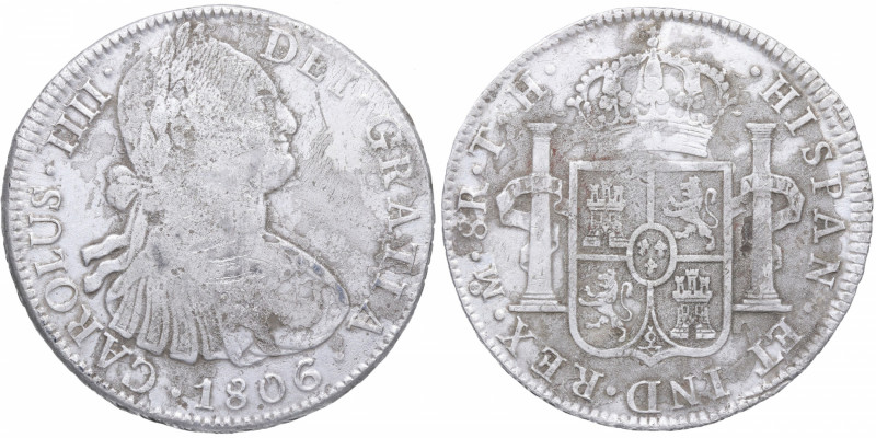 1806. Carlos IV (1788-1808). México. 8 Reales. TH. A&C 984. Ag. 25,76 g. Corrosi...