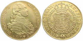 1792. Carlos IV (1788-1808). Madrid. 4 escudos. MF. A&C 1475. Au. 13,48 g. Bella. Brillo original. EBC+. Est.900.