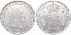 1822. Fernando VII (1808-1833). Madrid. 20 Reales. SR. A&C 1282. ESCASA. EBC-. Est.300.