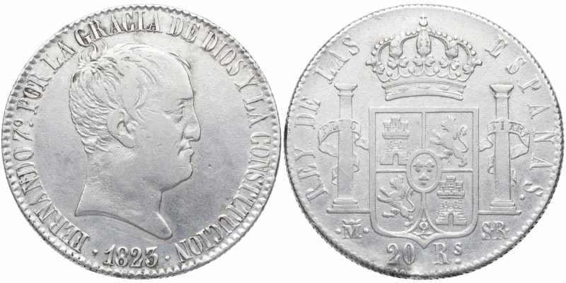 1823. Fernando VII (1808-1833). Madrid. 20 Reales. SR. A&C 128. 26,92 g. ESCASA....