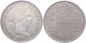 1856. Isabel II (1833-1868). 20 Reales. A&C. Ag. 25,96 g. EBC+/SC-. Est.400.