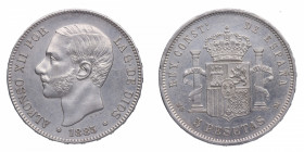 1883*83. Alfonso XII (1874-1885). Madrid. 5 pesetas. MSM. A&C 55. Ag. Atractiva. Insignificantes marquitas. EBC / EBC+. Est.140.