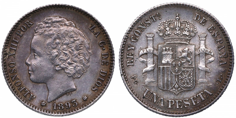 1893*93. Alfonso XIII (1886-1931). Madrid. 1 peseta. PGL. A&C 54. Ag. Muy bella....