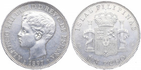 1897. Alfonso XIII (1886-1931). 1 Peso. SGV. A&C 122. Ag. 25,17 g. ESCASA. SC-/ EBC+. Est.600.