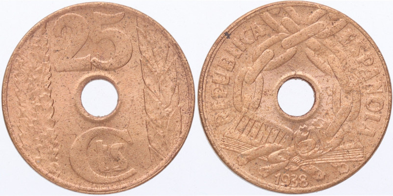 1938. II República (1931-1939). 25 Céntimos. A&C 20. SC. Est.12.