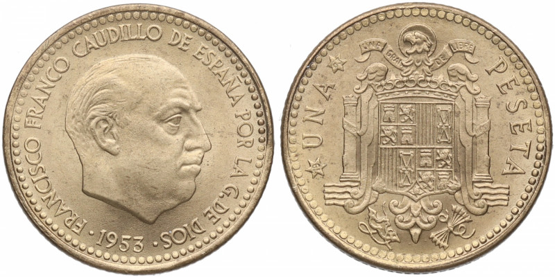 1953*63. Franco (1939-1975). 1 Peseta. A&C 62. Al/Cu. SC / FDC. Est.30.