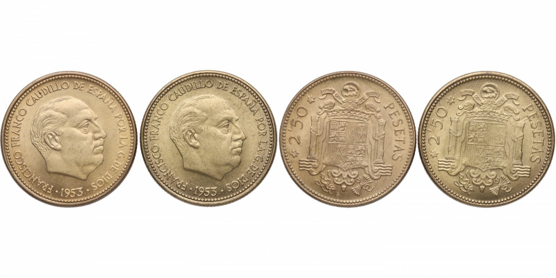 1953*54 y *56. Franco (1939-1975). Lote 2 monedas de 2,5 Pesetas. A&C 84 y 86. A...