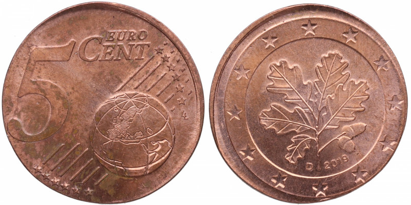 2019. Alemania. 5 Céntimos de €. Cu. Error : 5 Céntimos en cospel de 2 céntimos ...