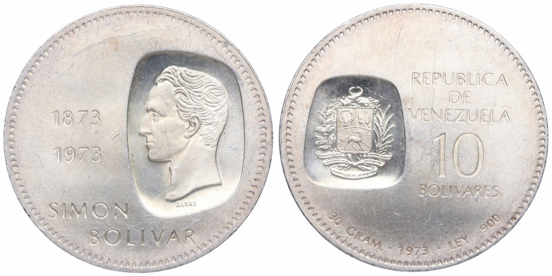 1973. Venezuela. 10 Bolivares. Ag. SC. Est.35.