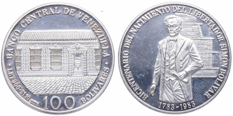 1983. Venezuela. 100 Bolivares. Ag. PROOF. Est.35.