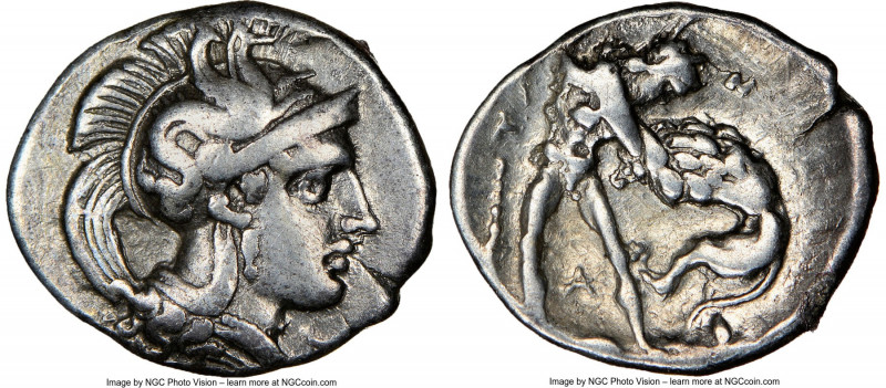 CALABRIA. Tarentum. Ca. 380-280 BC. AR diobol (13mm, 6h). NGC Choice VF. Ca. 325...