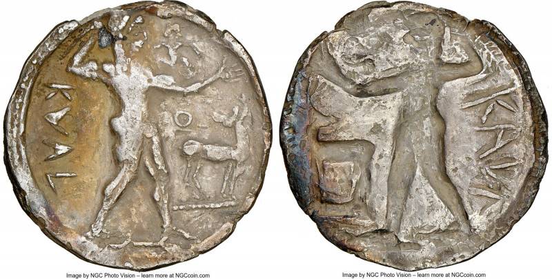 BRUTTIUM. Caulonia. Late 6th century BC. AR stater or nomos (29mm, 6.51 gm, 12h)...