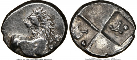 THRACE. Chersonesus. Ca. 4th century BC. AR hemidrachm (14mm). NGC VF. Persic standard, ca. 400-350 BC. Forepart of lion right, head reverted / Quadri...