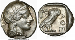 ATTICA. Athens. Ca. 440-404 BC. AR tetradrachm (25mm, 17.22 gm, 9h). NGC Choice AU 5/5 - 4/5. Mid-mass coinage issue. Head of Athena right, wearing cr...