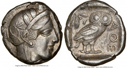 ATTICA. Athens. Ca. 440-404 BC. AR tetradrachm (24mm, 17.10 gm, 8h). NGC AU 5/5 - 3/5. Mid-mass coinage issue. Head of Athena right, wearing crested A...
