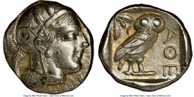 ATTICA. Athens. Ca. 440-404 BC. AR tetradrachm (25mm, 17.20 gm, 4h). NGC AU 4/5 - 4/5. Mid-mass coinage issue. Head of Athena right, wearing crested A...