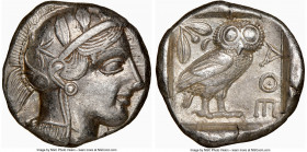 ATTICA. Athens. Ca. 440-404 BC. AR tetradrachm (24mm, 17.14 gm, 7h). NGC Choice XF 5/5 - 4/5. Mid-mass coinage issue. Head of Athena right, wearing cr...