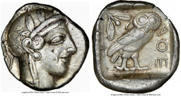 ATTICA. Athens. Ca. 440-404 BC. AR tetradrachm (25mm, 17.16 gm, 2h). NGC XF 5/5 - 3/5. Mid-mass coinage issue. Head of Athena right, wearing crested A...