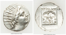 CARIAN ISLANDS. Rhodes. Ca. 88-84 BC. AR drachm (15mm, 2.34 gm, 11h). XF. Plinthophoric standard, Euphanes, magistrate. Radiate head of Helios right /...