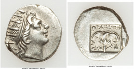 CARIAN ISLANDS. Rhodes. Ca. 88-84 BC. AR drachm (15mm, 3.29 gm, 12h). Choice VF. Plinthophoric standard, Thrasymedes, magistrate. Radiate head of Heli...