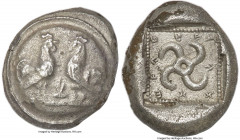 LYCIAN DYNASTS. Teththiveibi (ca. 460-425 BC). AR stater (20mm, 8.29 gm, 2h). NGC AU 4/5 - 3/5, edge scuff. Two cocks facing one another on a round sh...